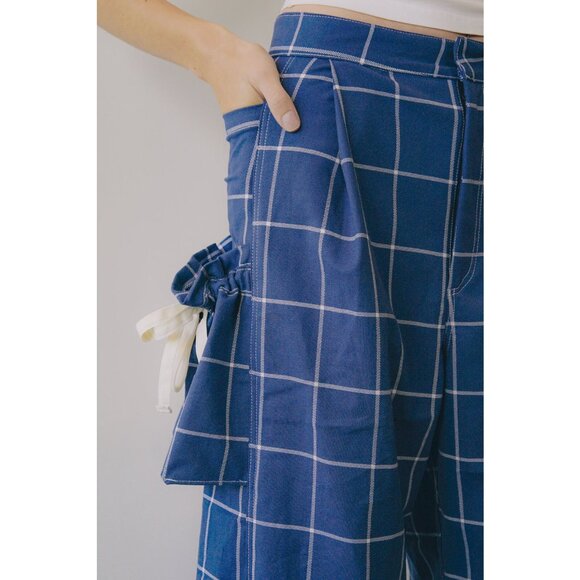 Rework Plaid Pouch Pocket Flared Cargo Pants - Picture 3 of 9